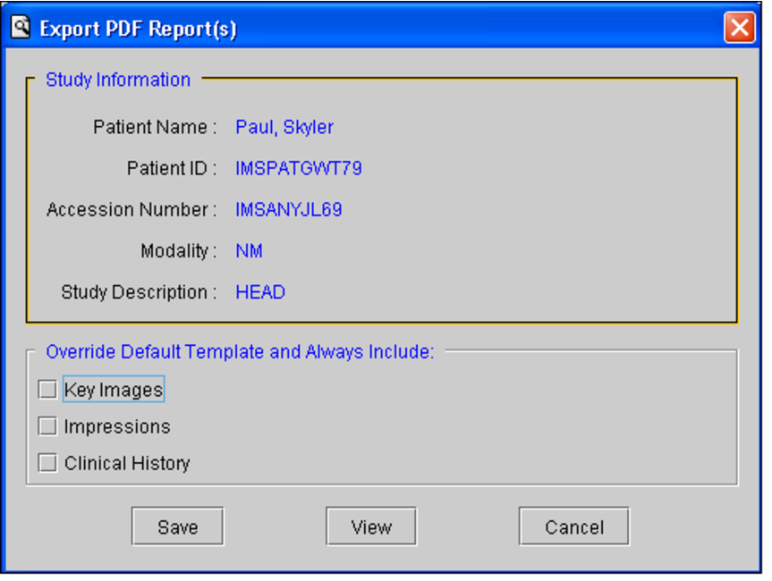 Exporting a Report to a PDF File from the Patient Record Tab