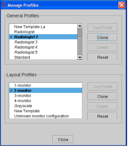 Manage Profiles dialog