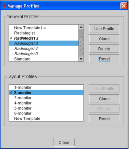 Manage Profiles dialog