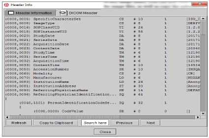 DICOM Header tab