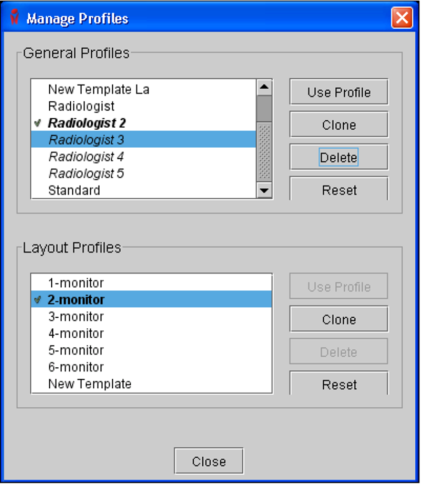 Manage Profiles dialog