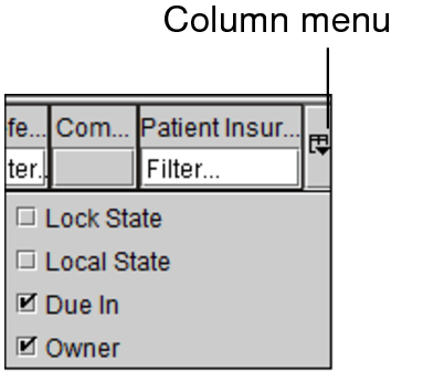 Column Menu Customizing the Column Layout